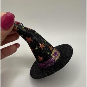 Pier 1 Halloween Black Witches Hat Ornament Stars Glitter